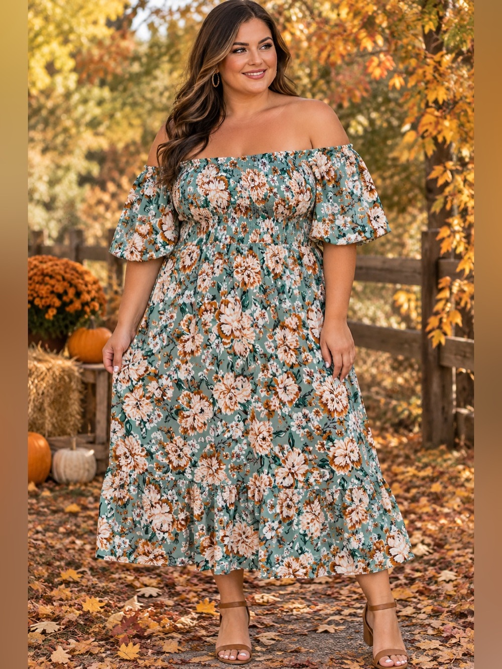 LC Lauren Conrad Floral Off-Shoulder Midi Dress Size 1X Like New